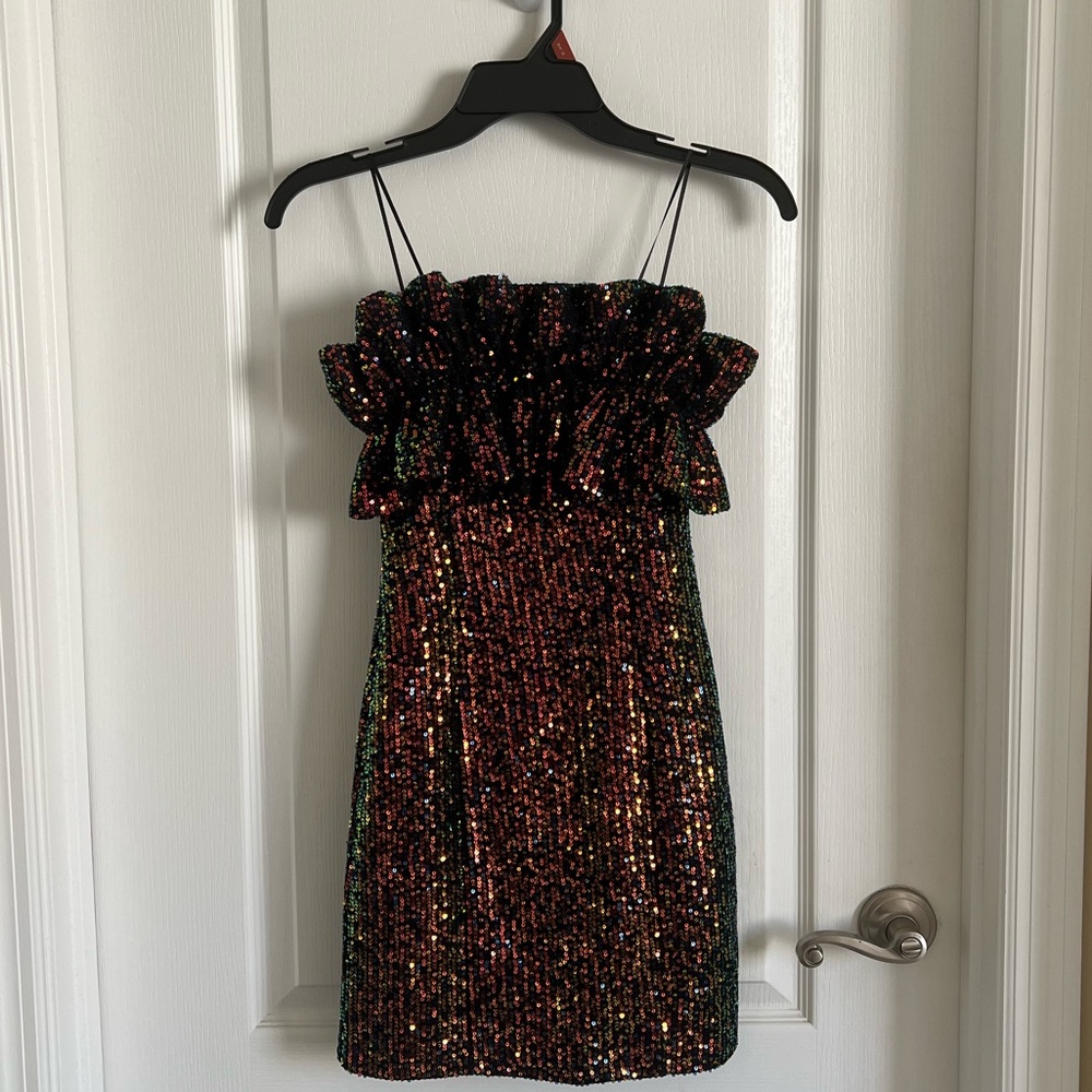 Thirty/Thirty Strapless Sequin Cupcake Mini Dress